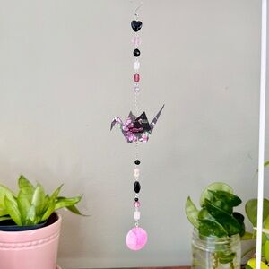 Origami Ornament #2391 - Medium Crane with Stone Pendant